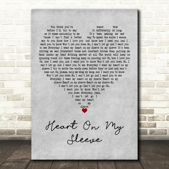 Olly Murs Heart On My Sleeve Grey Heart Decorative Wall Art Gift Song Lyric Print