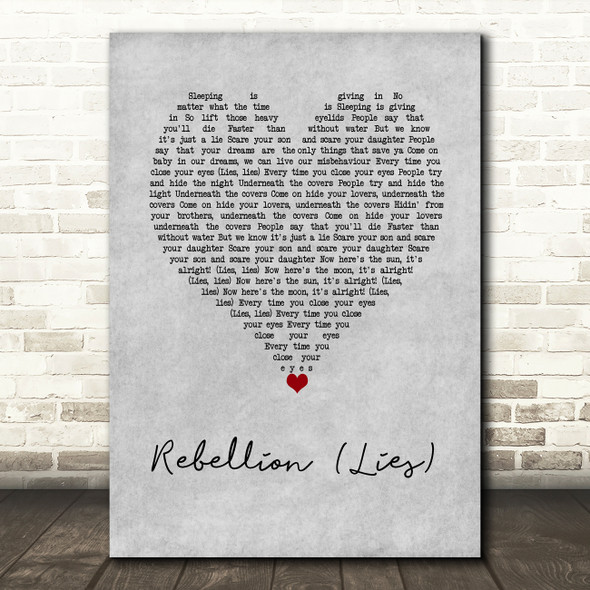 Arcade Fire Rebellion (Lies) Grey Heart Decorative Wall Art Gift Song Lyric Print