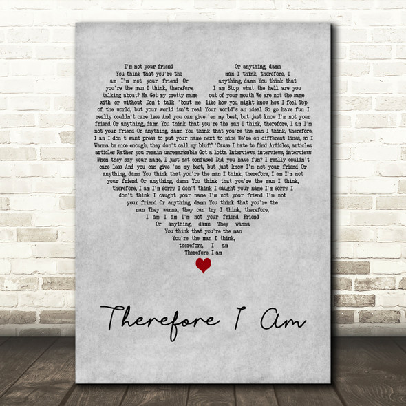 Billie Eilish Therefore I Am Grey Heart Decorative Wall Art Gift Song Lyric Print