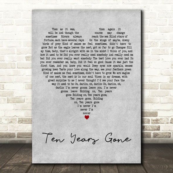 Led Zeppelin Ten Years Gone Grey Heart Decorative Wall Art Gift Song Lyric Print