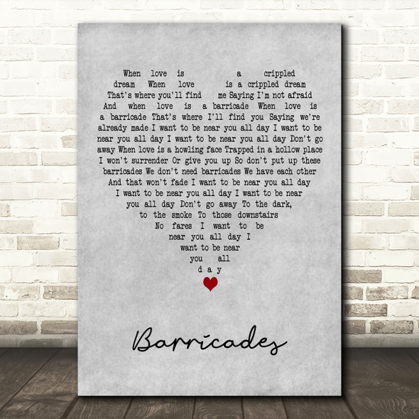 Fyfe Dangerfield Barricades Grey Heart Decorative Wall Art Gift Song Lyric Print