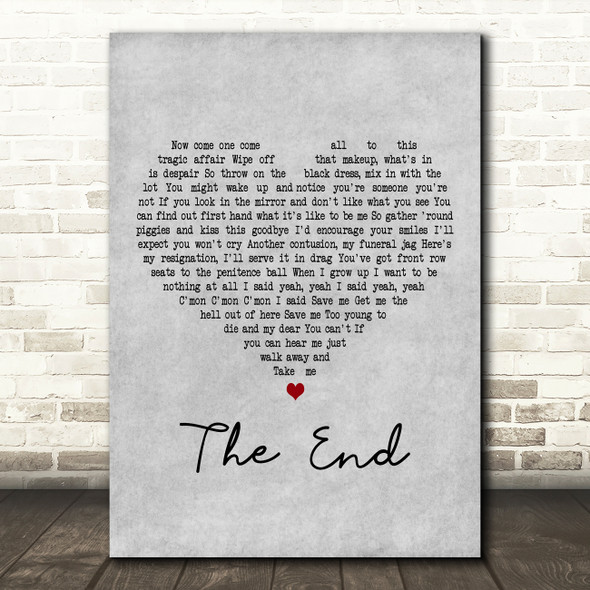 My Chemical Romance The End Grey Heart Decorative Wall Art Gift Song Lyric Print
