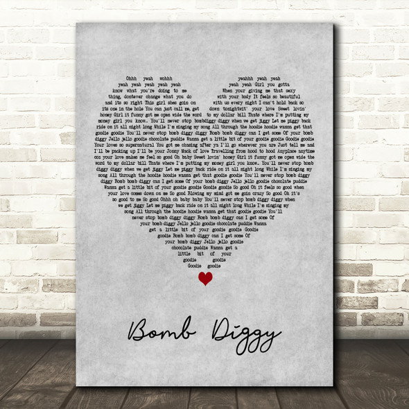 Another Level Bomb Diggy Grey Heart Decorative Wall Art Gift Song Lyric Print