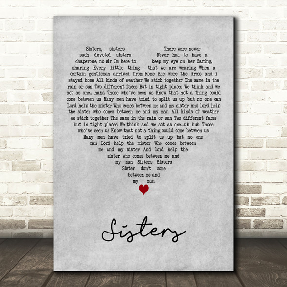 Rosemary Clooney Sisters Grey Heart Decorative Wall Art Gift Song Lyric Print
