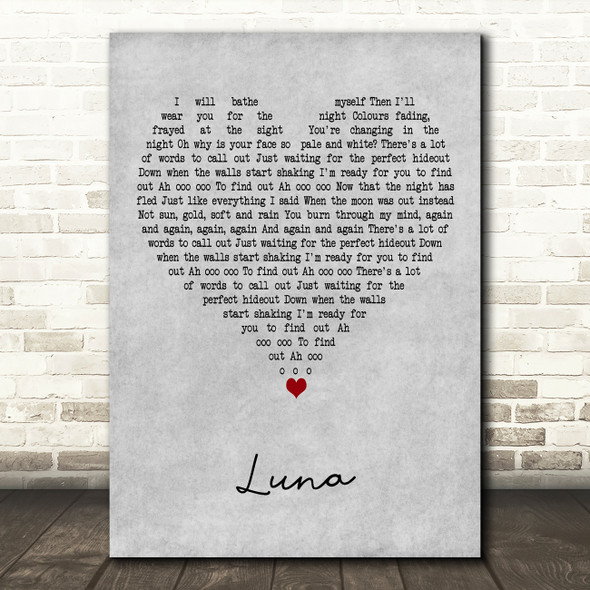 Bombay Bicycle Club Luna Grey Heart Decorative Wall Art Gift Song Lyric Print