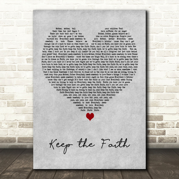 Bon Jovi Keep the Faith Grey Heart Decorative Wall Art Gift Song Lyric Print