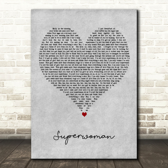 Karyn White Superwoman Grey Heart Decorative Wall Art Gift Song Lyric Print
