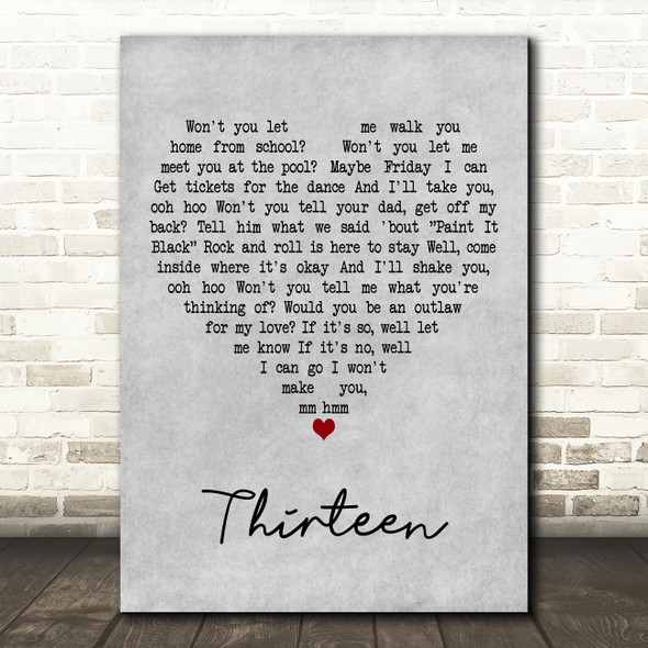 Elliott Smith Thirteen Grey Heart Decorative Wall Art Gift Song Lyric Print
