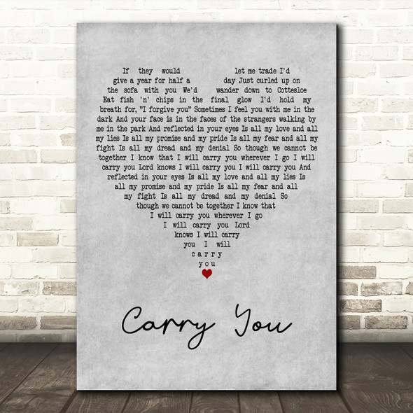 Tim Minchin Carry You Grey Heart Decorative Wall Art Gift Song Lyric Print