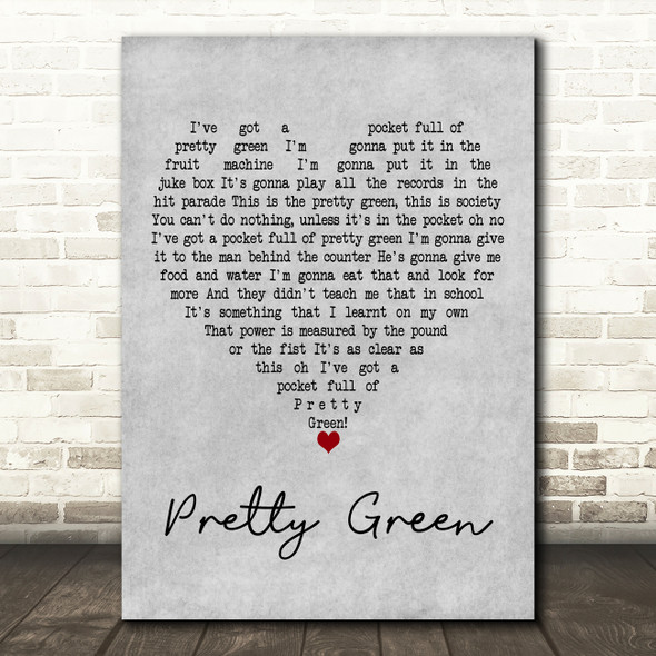 The Jam Pretty Green Grey Heart Decorative Wall Art Gift Song Lyric Print