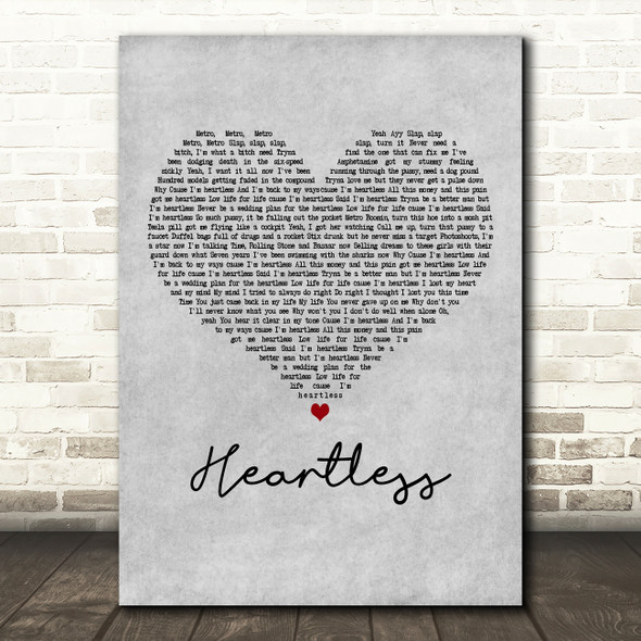 The Weeknd Heartless Grey Heart Decorative Wall Art Gift Song Lyric Print