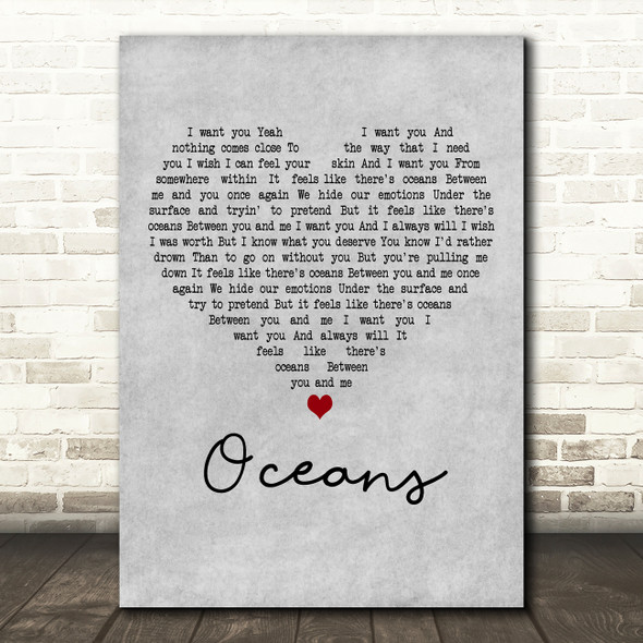 Seafret Oceans Grey Heart Decorative Wall Art Gift Song Lyric Print