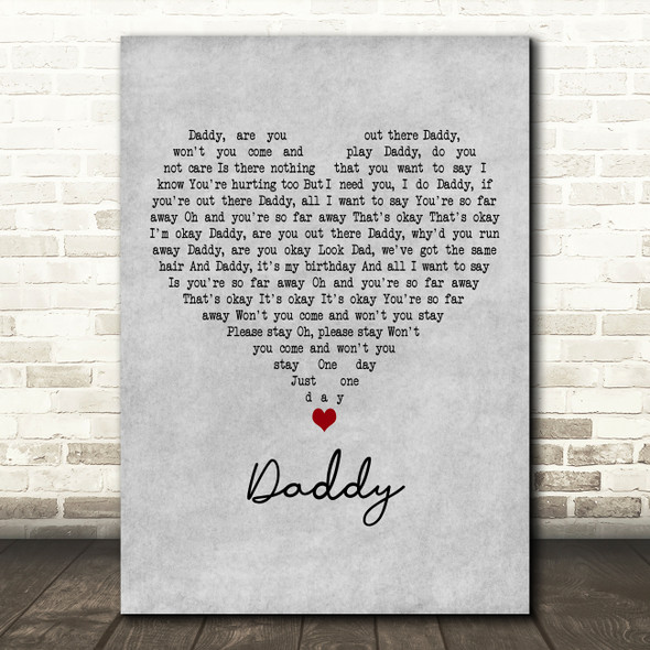 Coldplay Daddy Grey Heart Decorative Wall Art Gift Song Lyric Print