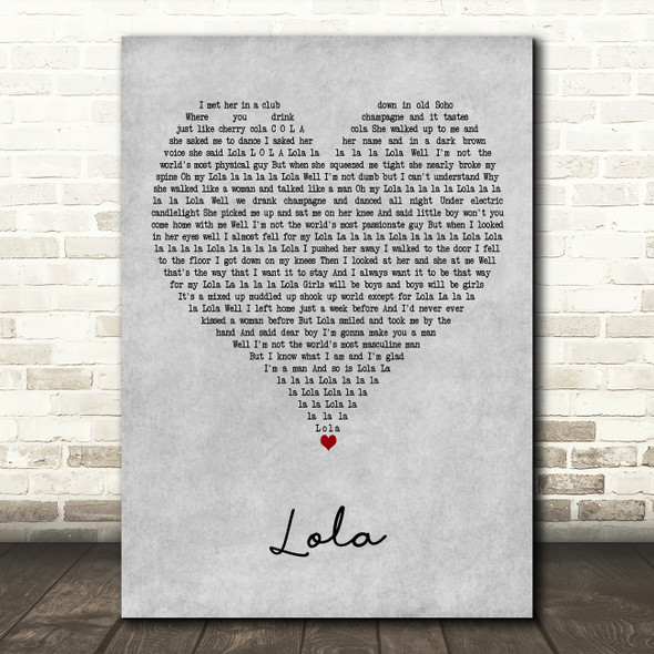 The Kinks Lola Grey Heart Decorative Wall Art Gift Song Lyric Print