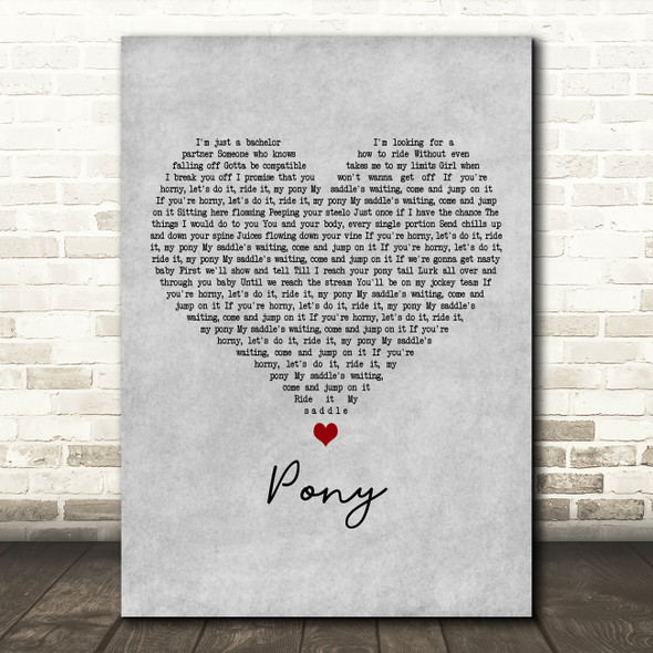 Ginuwine Pony Grey Heart Decorative Wall Art Gift Song Lyric Print