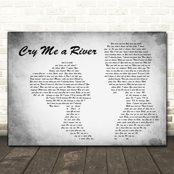 Justin Timberlake Cry Me a River Man Lady Couple Grey Decorative Wall Art Gift Song Lyric Print