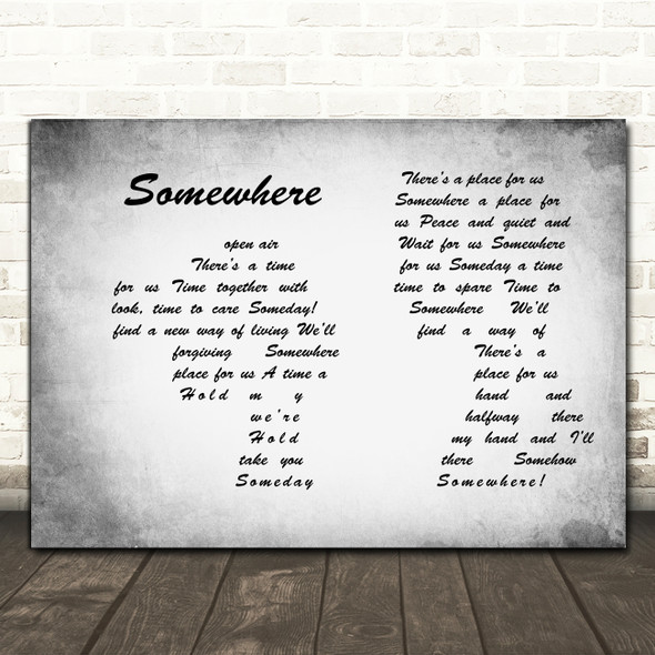 Leonard Bernstein Somewhere Man Lady Couple Grey Decorative Wall Art Gift Song Lyric Print
