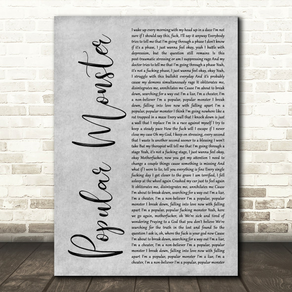Falling In Reverse Popular Monster Grey Rustic Script Decorative Wall Art Gift Song Lyric Print