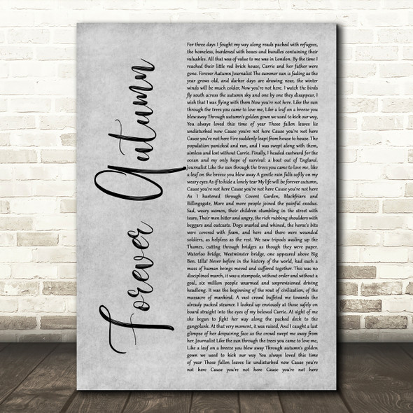 Justin Hayward Forever Autumn Grey Rustic Script Decorative Wall Art Gift Song Lyric Print