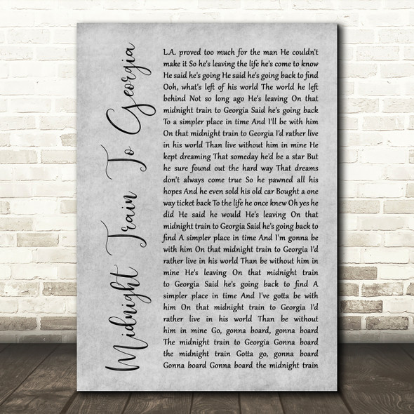 Gladys Knight And The Pips Midnight Train To Georgia Grey Rustic Script Song Lyric Print