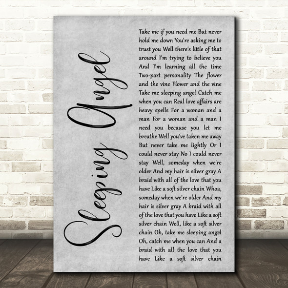 Stevie Nicks Sleeping Angel Grey Rustic Script Decorative Wall Art Gift Song Lyric Print
