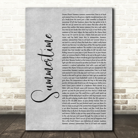 DJ Jazzy Jeff & The Fresh Prince Summertime Grey Rustic Script Wall Art Song Lyric Print