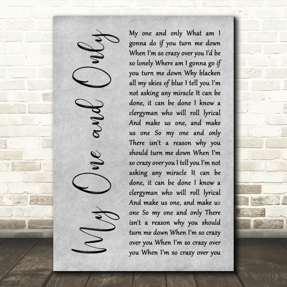 Tony Bennett & Diana Krall My One and Only Grey Rustic Script Wall Art Song Lyric Print