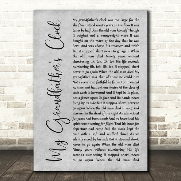 Johnny Cash My Grandfather's Clock Grey Rustic Script Decorative Gift Song Lyric Print