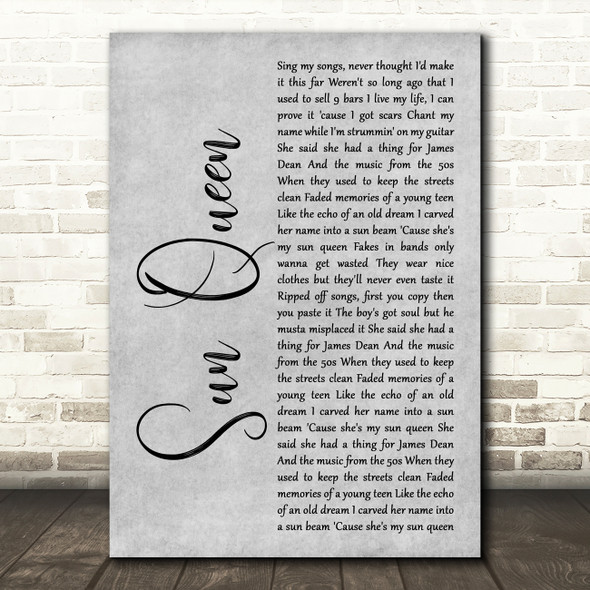 Gerry Cinnamon Sun Queen Grey Rustic Script Decorative Wall Art Gift Song Lyric Print
