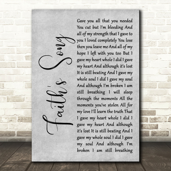 Amy Wadge Faith's Song Grey Rustic Script Decorative Wall Art Gift Song Lyric Print