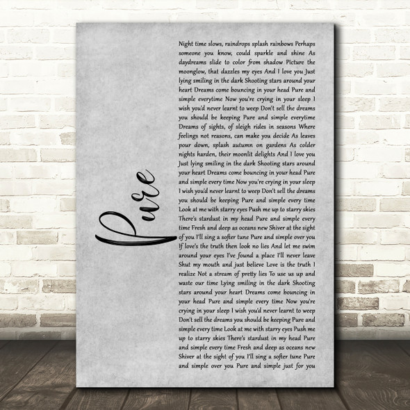 Lightning Seeds Pure Grey Rustic Script Decorative Wall Art Gift Song Lyric Print