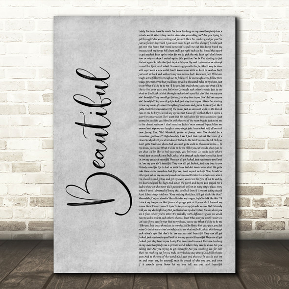 Eminem Beautiful Grey Rustic Script Decorative Wall Art Gift Song Lyric Print