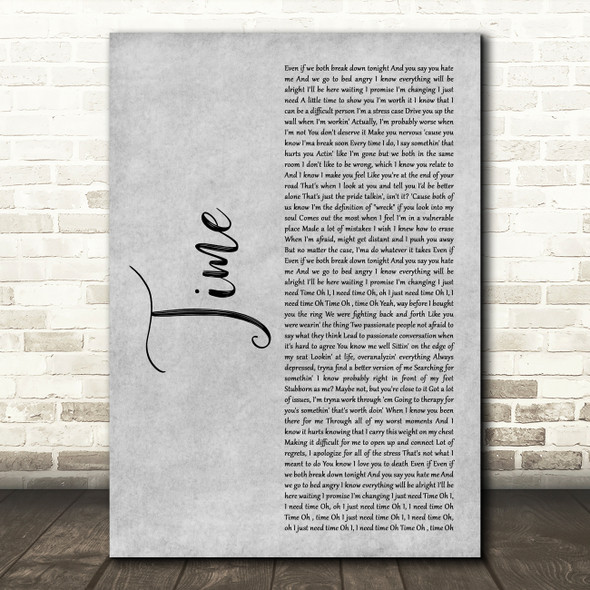 NF Time Grey Rustic Script Decorative Wall Art Gift Song Lyric Print