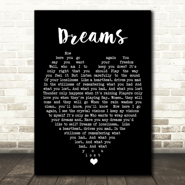 Dreams Fleetwood Mac Black Heart Quote Song Lyric Print