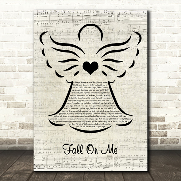 Andrea Bocelli & Matteo Bocelli Fall On Me Music Script Angel Wall Art Song Lyric Print