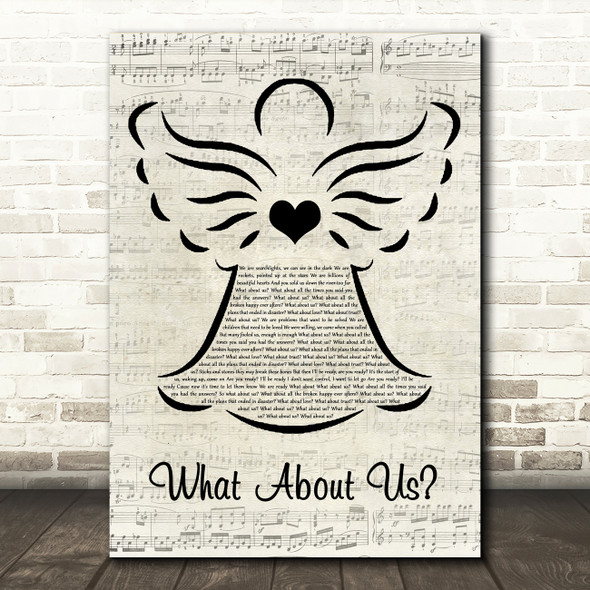 Pink What About Us Music Script Angel Decorative Wall Art Gift Song Lyric Print