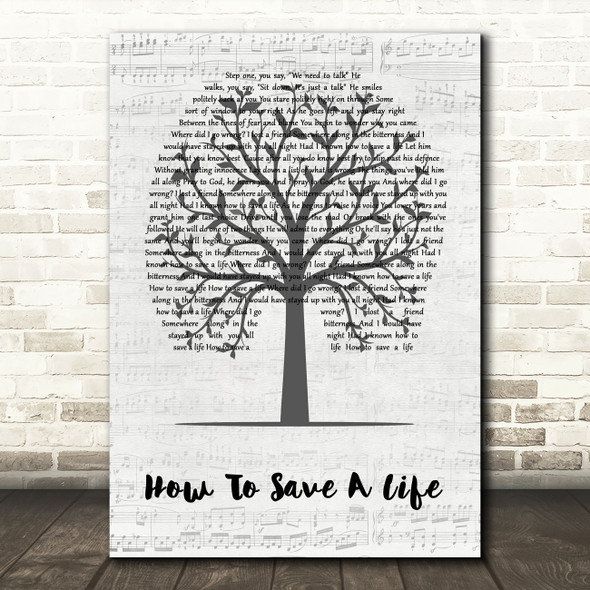 The Fray How To Save A Life Music Script Tree Decorative Wall Art Gift Song Lyric Print