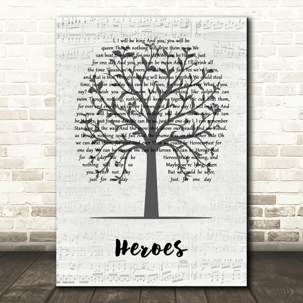 David Bowie Heroes Music Script Tree Decorative Wall Art Gift Song Lyric Print