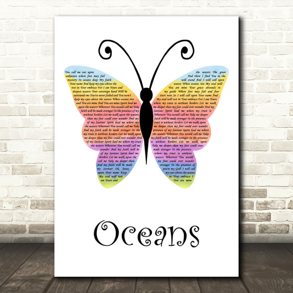 Hillsong United Oceans Rainbow Butterfly Decorative Wall Art Gift Song Lyric Print