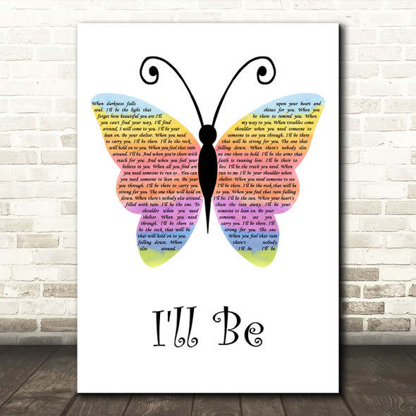 Reba McEntire I'll Be Rainbow Butterfly Decorative Wall Art Gift Song Lyric Print