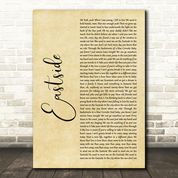benny blanco, Halsey & Khalid Eastside Rustic Script Decorative Wall Art Gift Song Lyric Print