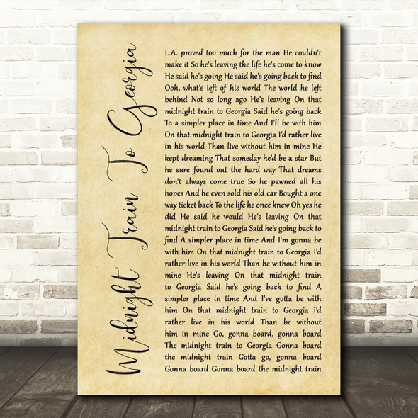 Gladys Knight And The Pips Midnight Train To Georgia Rustic Script Gift Song Lyric Print