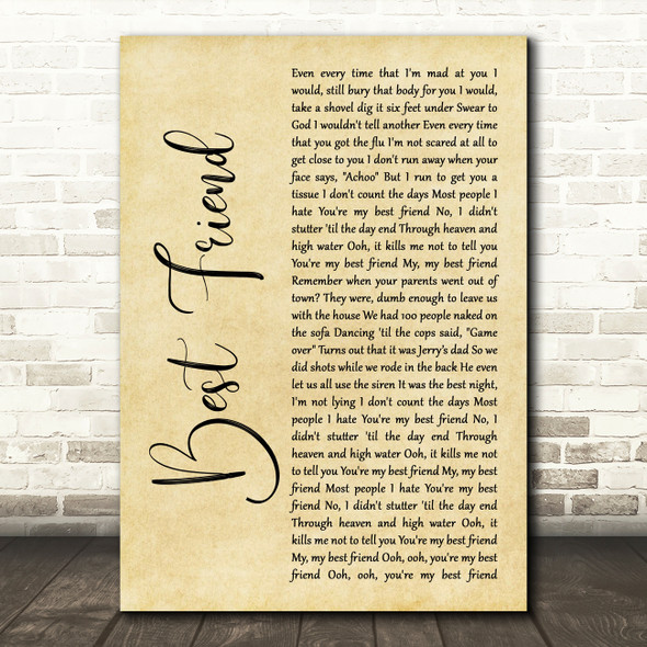 5 Seconds Of Summer Best Friend Rustic Script Decorative Wall Art Gift Song Lyric Print