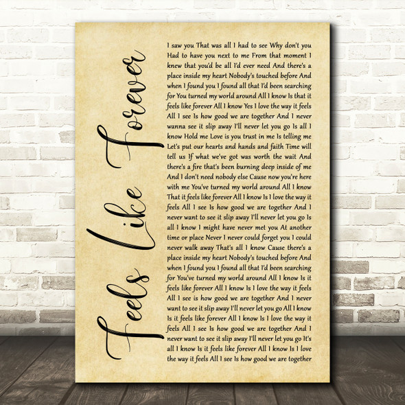 Joe Cocker Feels Like Forever Rustic Script Decorative Wall Art Gift Song Lyric Print