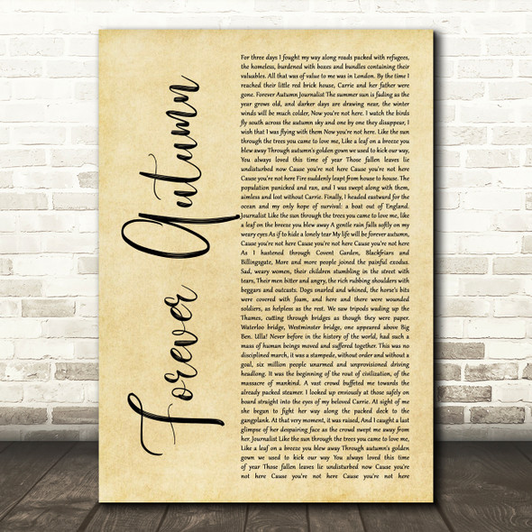 Justin Hayward Forever Autumn Rustic Script Decorative Wall Art Gift Song Lyric Print