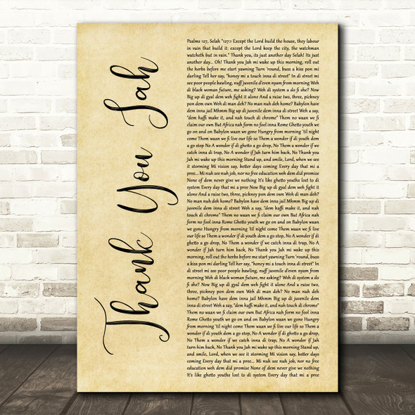 Vybz Kartel Thank You Jah (On And On) Rustic Script Decorative Gift Song Lyric Print