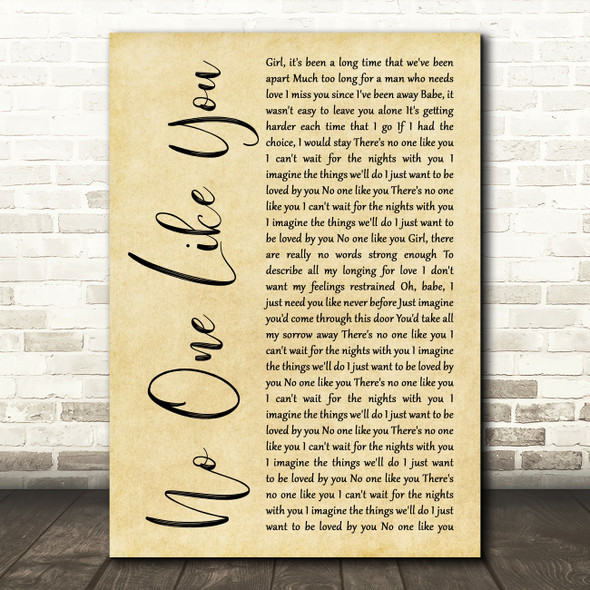 Scorpions No One Like You Rustic Script Decorative Wall Art Gift Song Lyric Print