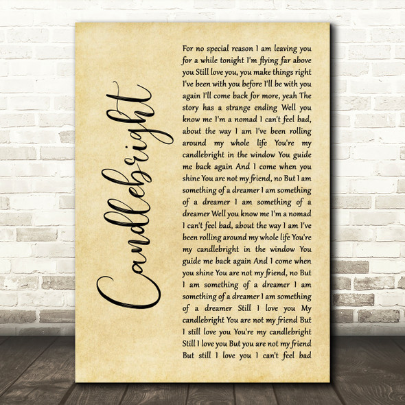 Stevie Nicks Candlebright Rustic Script Decorative Wall Art Gift Song Lyric Print