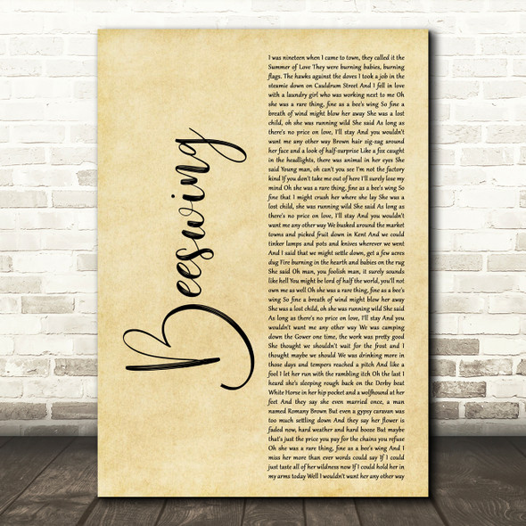 Richard Thompson Beeswing Rustic Script Decorative Wall Art Gift Song Lyric Print