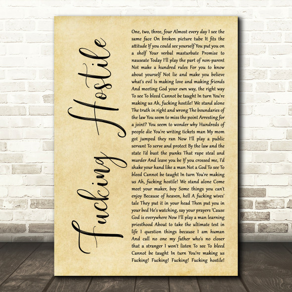 Pantera Fucking Hostile Rustic Script Decorative Wall Art Gift Song Lyric Print
